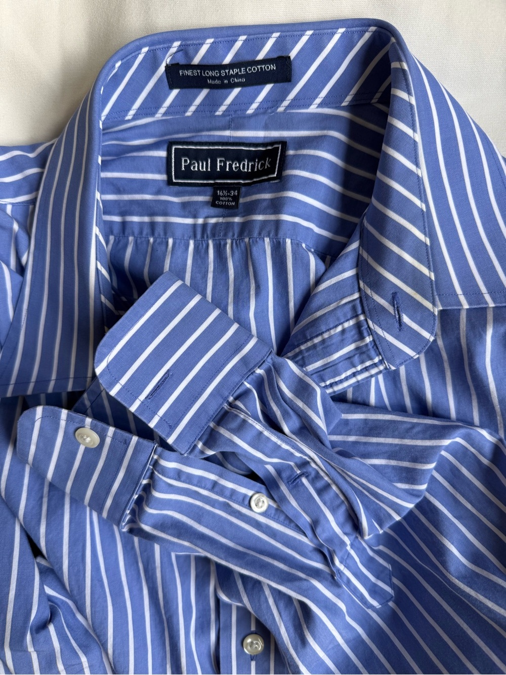 Paul Fredrick Blue and White Striped Casual Button-Down Shirt
